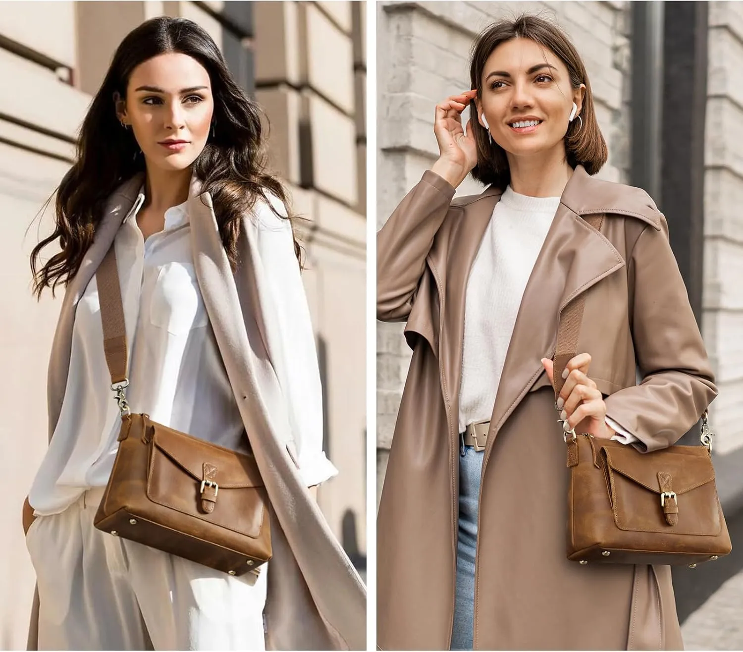 S-ZONE Genuine Leather Crossbody Bags for Women Trendy RFID Blocking Shoulder Bag Purse Handbag with Zipper Pocket