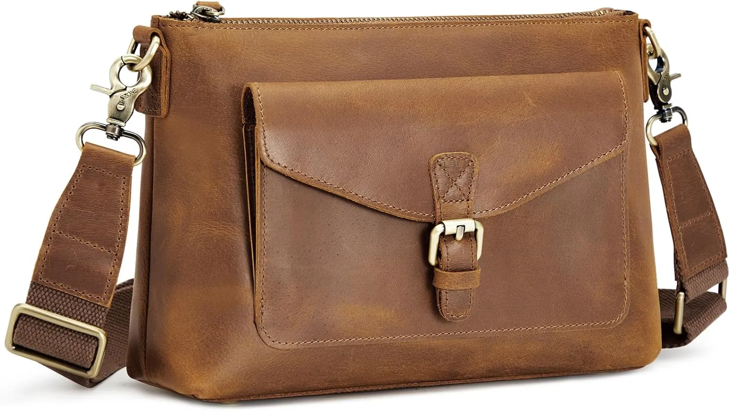 S-ZONE Genuine Leather Crossbody Bags for Women Trendy RFID Blocking Shoulder Bag Purse Handbag with Zipper Pocket