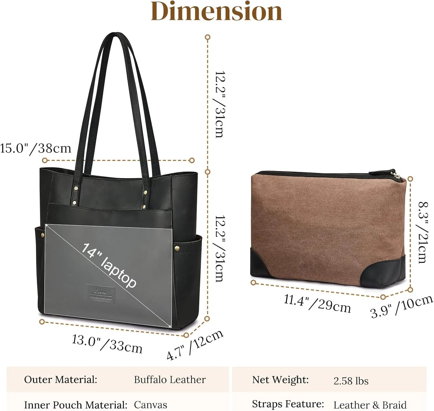 S-ZONE Genuine Leather Tote Bag Large Shoulder Purse Work Vintage Handbag for Women