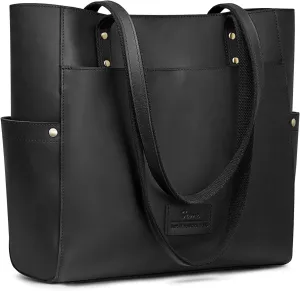S-ZONE Genuine Leather Tote Bag Large Shoulder Purse Work Vintage Handbag for Women