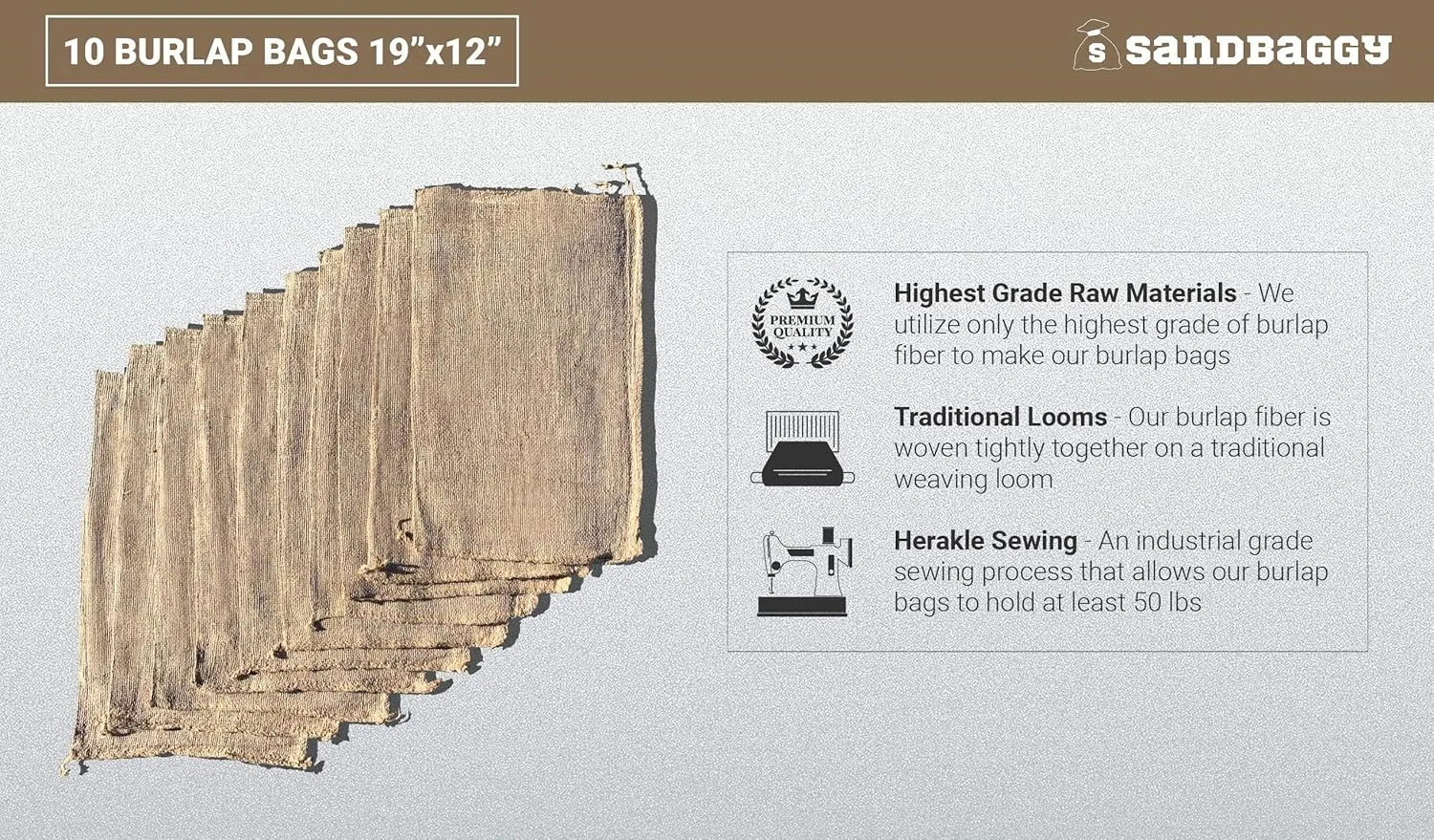Sandbaggy Small Burlap Bag 12" x 19" | Great for Wedding Gifts & Craft Bags | Perfect for Rustic Themed Events & Home Decor | Tough 50lb Capacity | 100% Biodegradable Product (10 Bags)
