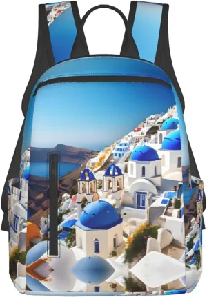 Santorini Greek Island sea View print Simple lightweight casual backpack travel bag backpack for men and women