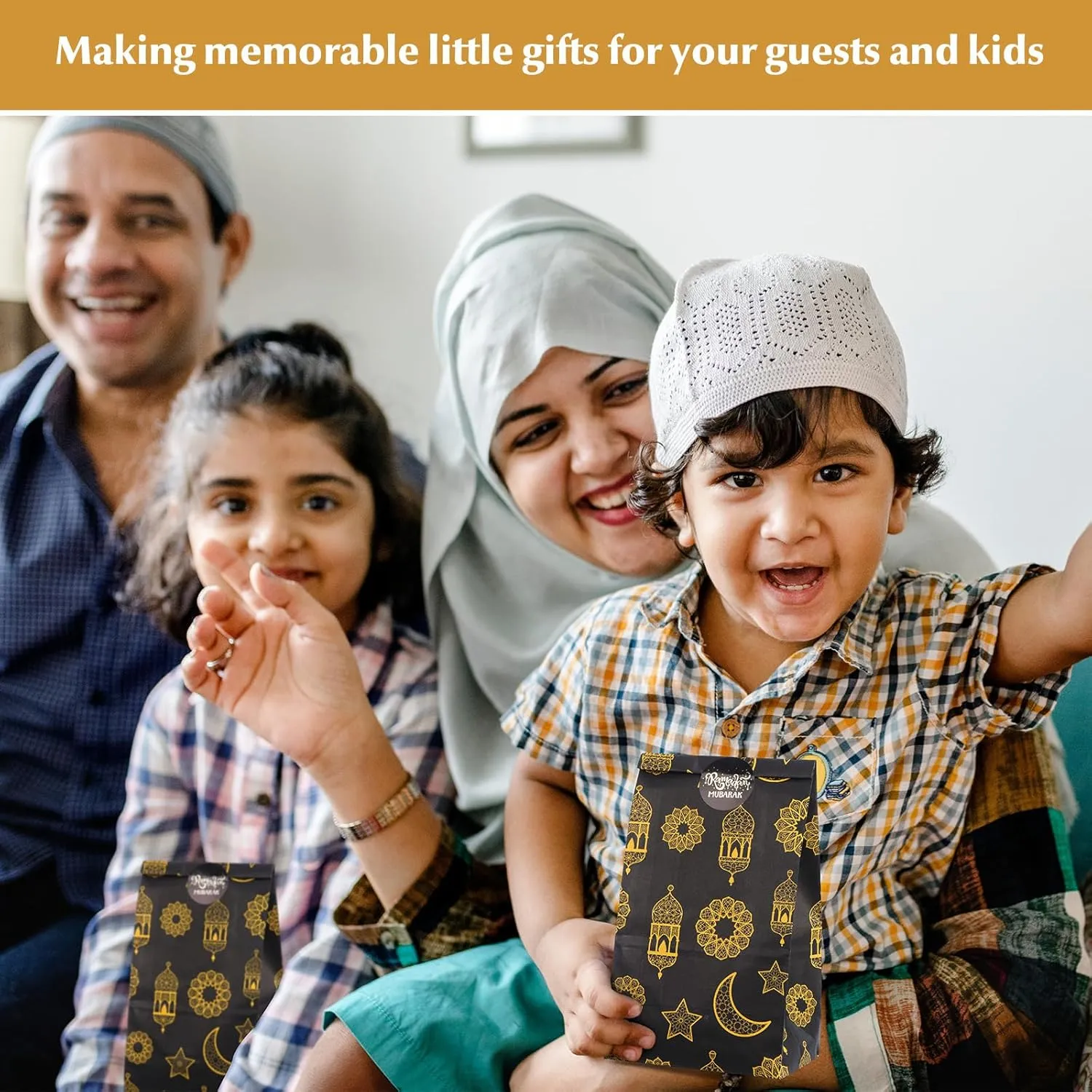 Saypacck 30 Pcs Eid Mubarak Gift Bags with Eid Stickers Ramadan Party Favors Eid Treat Goodie paper Bags for Kids Candies Cookie Snack Bags For Muslim Ramadan Theme Party Eid Event (Black)