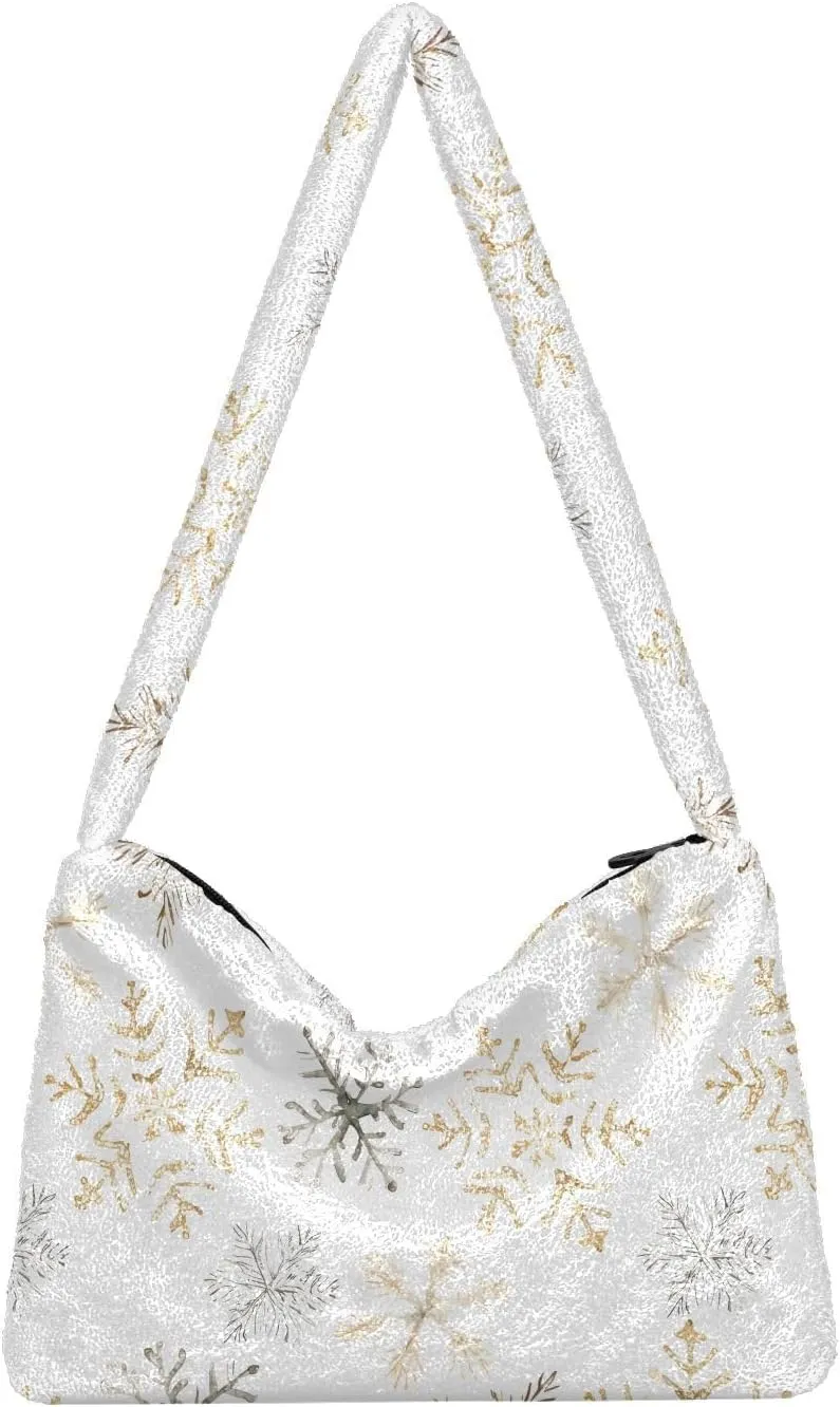 senya Plush Underarm Bag Christmas Snowflakes Fall Winter Tote Bag