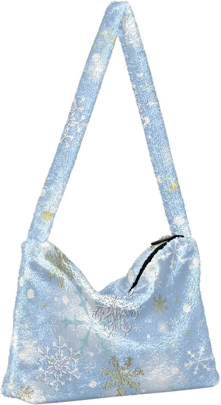 senya Plush Underarm Bag Christmas Snowflakes Fall Winter Tote Bag