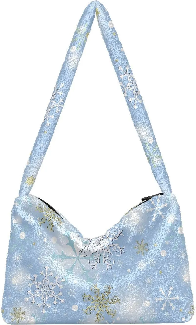 senya Plush Underarm Bag Christmas Snowflakes Fall Winter Tote Bag
