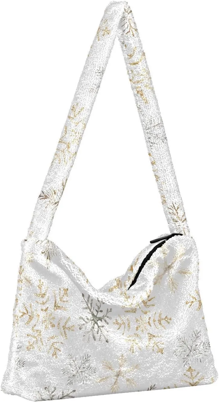 senya Plush Underarm Bag Christmas Snowflakes Fall Winter Tote Bag