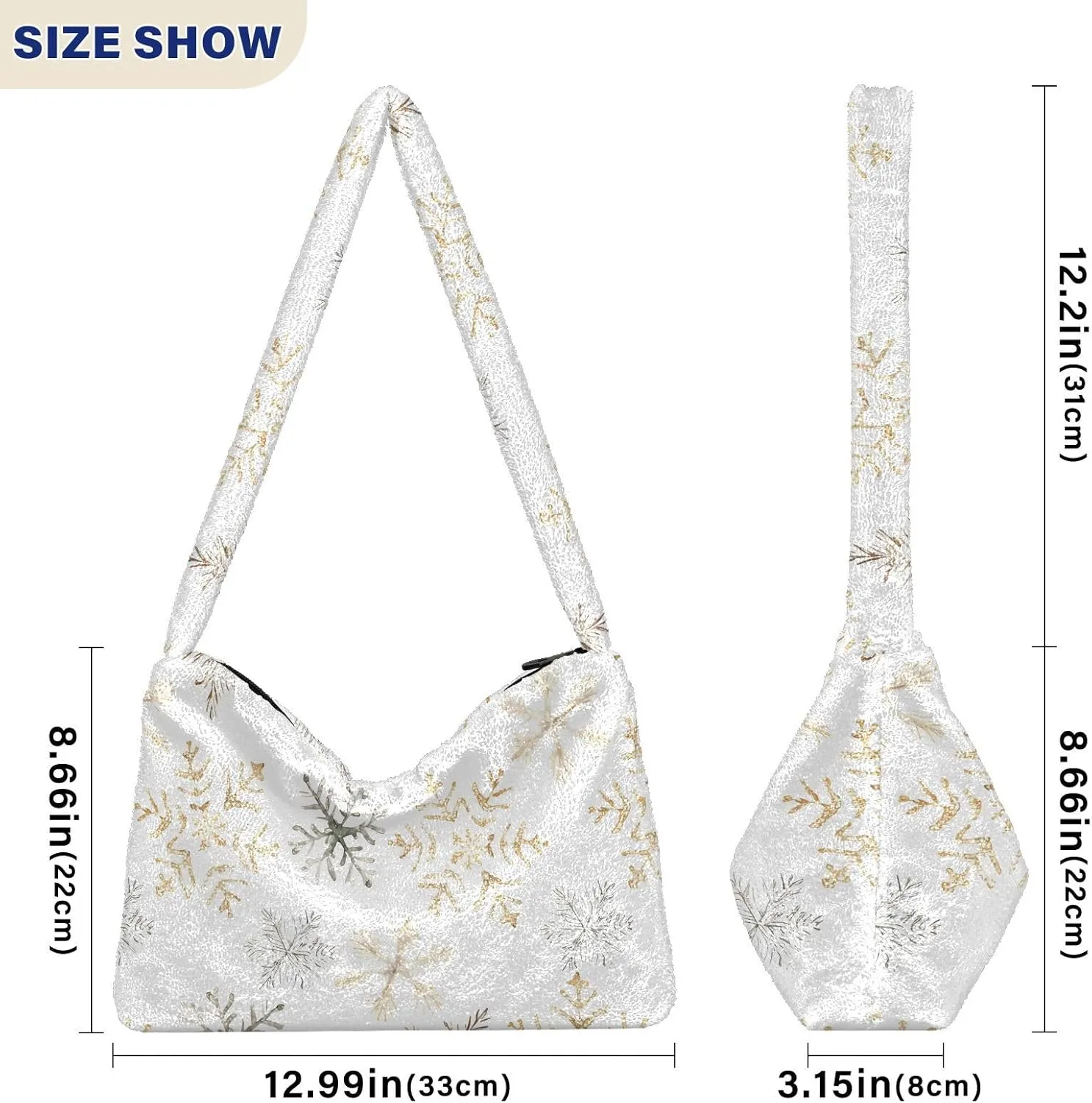 senya Plush Underarm Bag Christmas Snowflakes Fall Winter Tote Bag