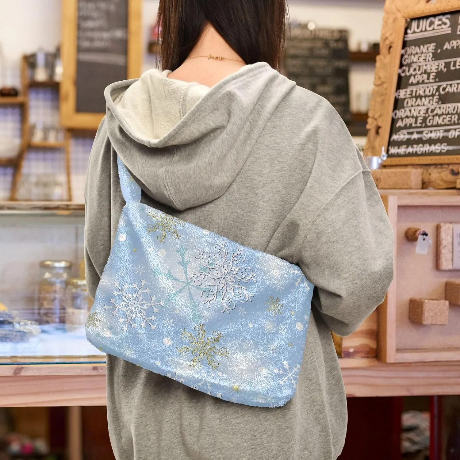 senya Plush Underarm Bag Christmas Snowflakes Fall Winter Tote Bag