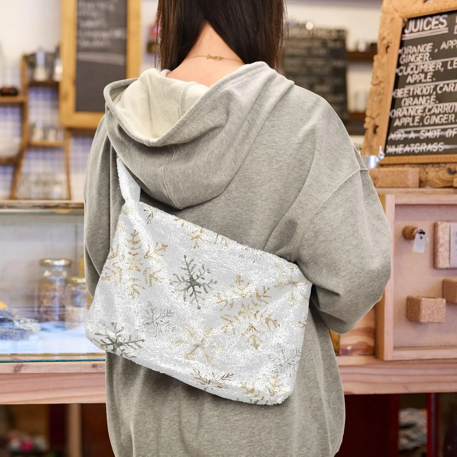 senya Plush Underarm Bag Christmas Snowflakes Fall Winter Tote Bag