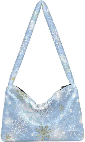senya Plush Underarm Bag Christmas Snowflakes Fall Winter Tote Bag