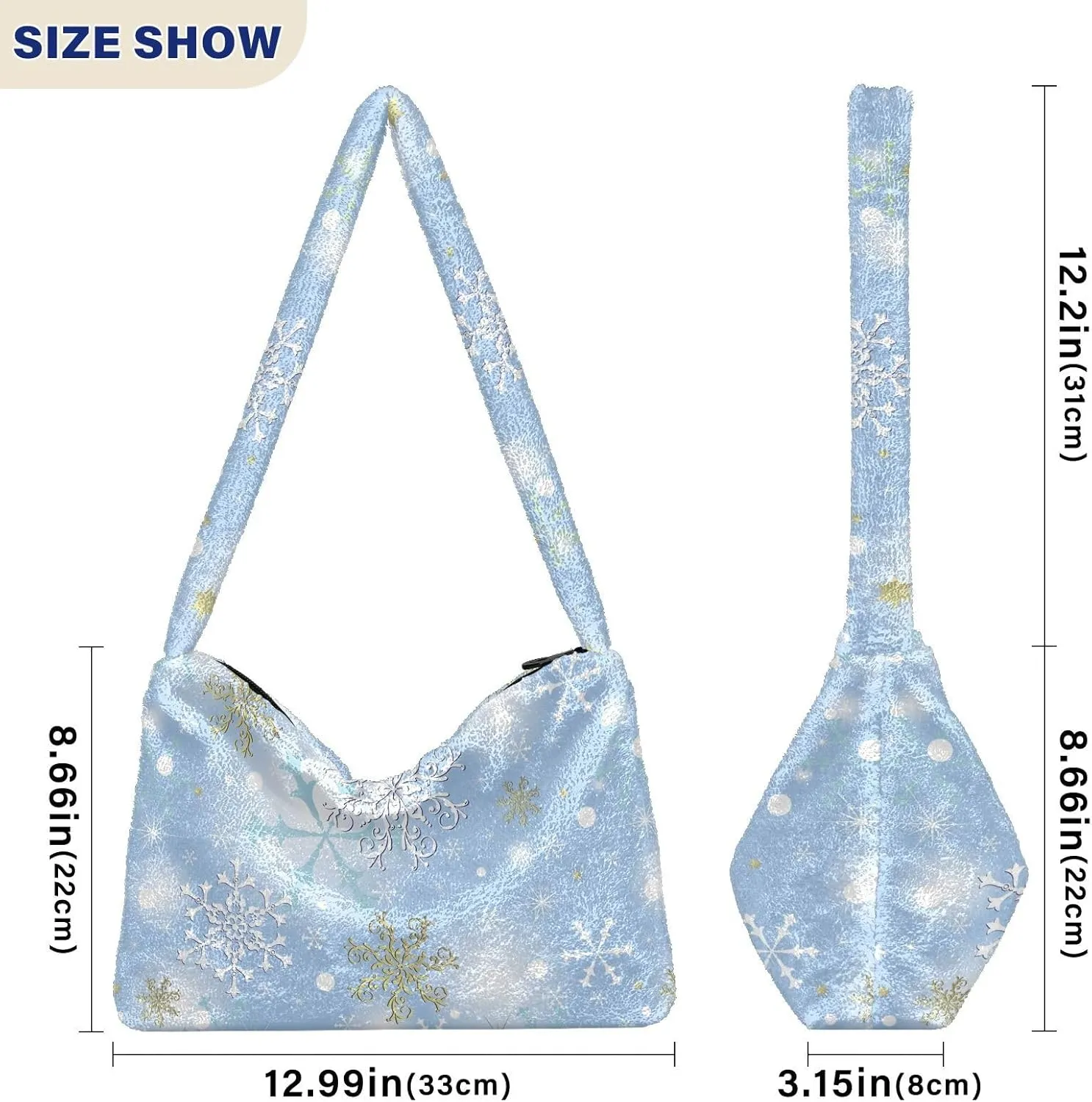 senya Plush Underarm Bag Christmas Snowflakes Fall Winter Tote Bag