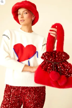 Sequin & Faux Fur Pom Pom Bag