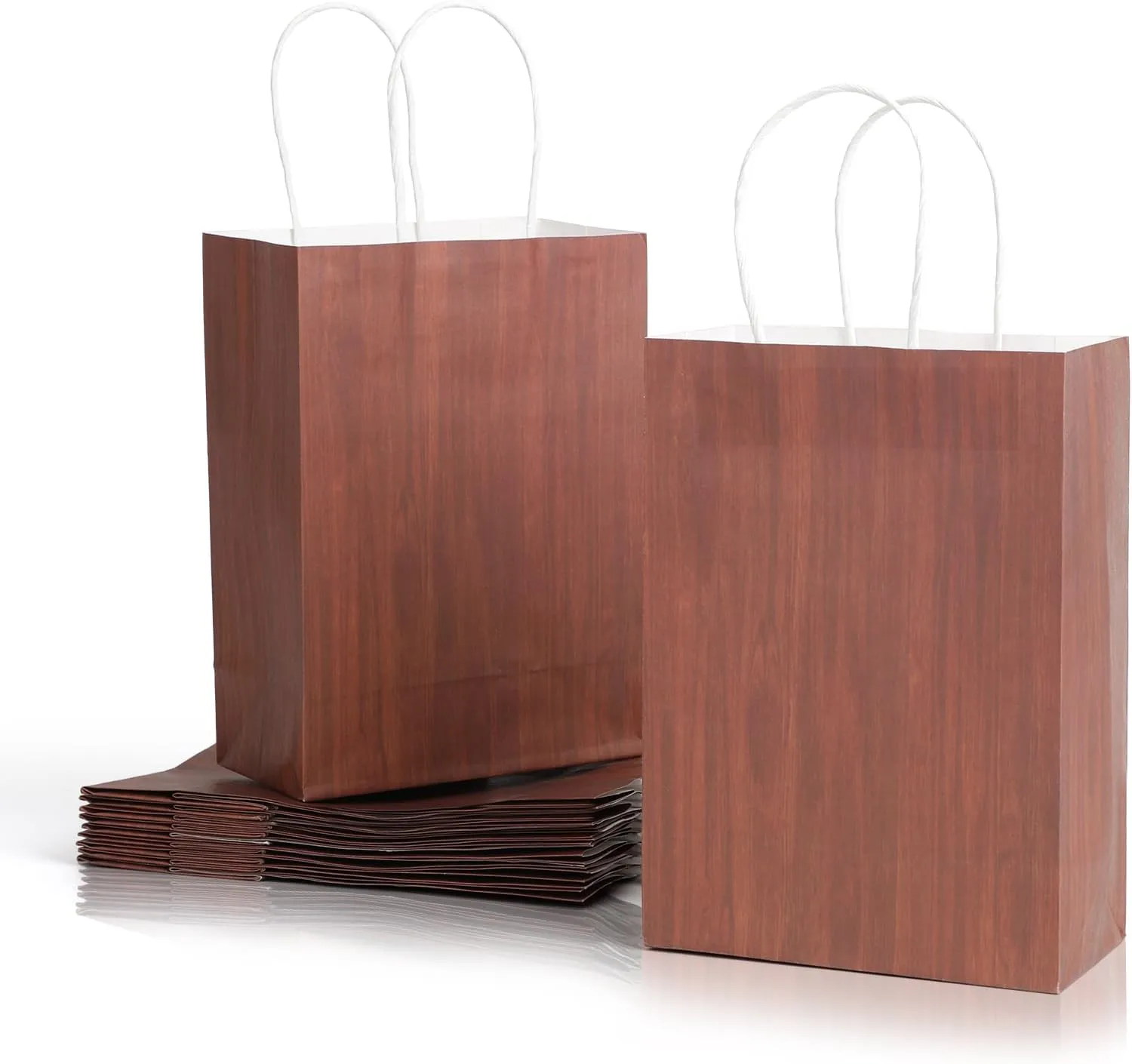 SHIQIKEJIPTY 12 Pack Bulk Gift Bags Party Bag Brown Kraft Paper Bags with Handles 5.9"X 3.1"X 8.3" Wood Grain Party Supplies Candy Bag Paper for Birthday Party Wedding (Brown wood grain)