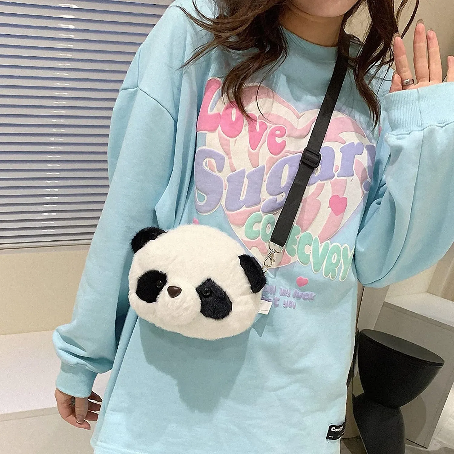Shoulder Bag Cartoon Faux Fur Teddy Bear Head Handbag for Women Cute Bag Lovely Crossbody Plush Purse