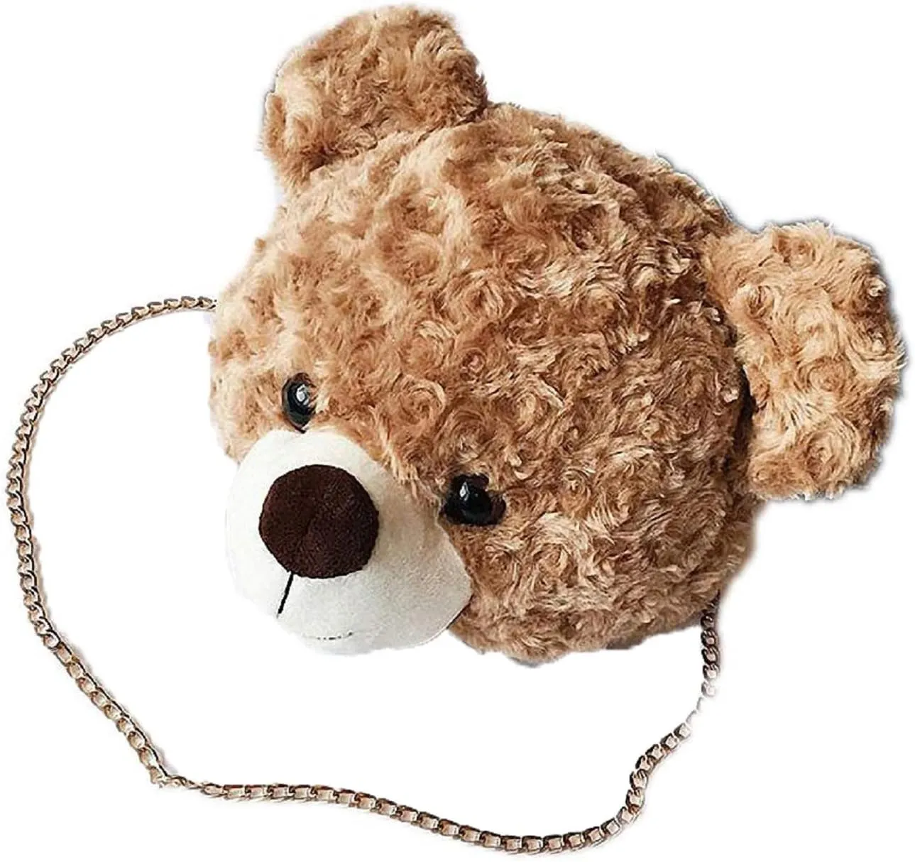 Shoulder Bag Cartoon Faux Fur Teddy Bear Head Handbag for Women Cute Bag Lovely Crossbody Plush Purse