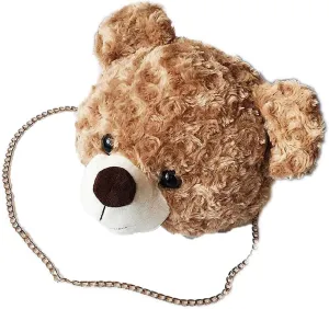 Shoulder Bag Cartoon Faux Fur Teddy Bear Head Handbag for Women Cute Bag Lovely Crossbody Plush Purse