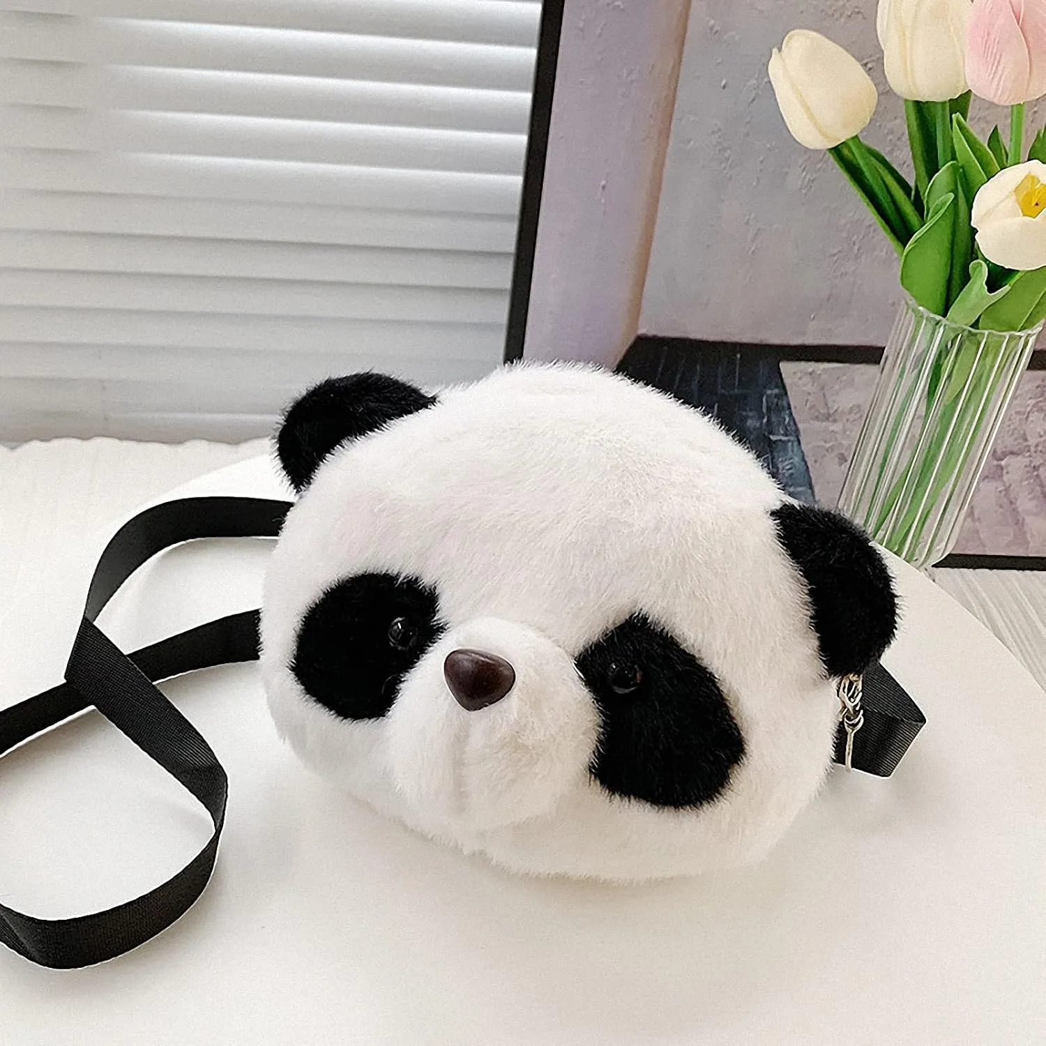 Shoulder Bag Cartoon Faux Fur Teddy Bear Head Handbag for Women Cute Bag Lovely Crossbody Plush Purse
