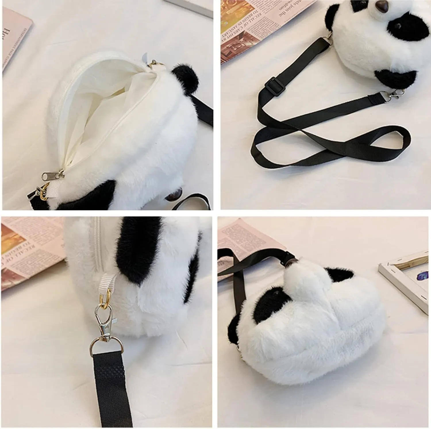 Shoulder Bag Cartoon Faux Fur Teddy Bear Head Handbag for Women Cute Bag Lovely Crossbody Plush Purse