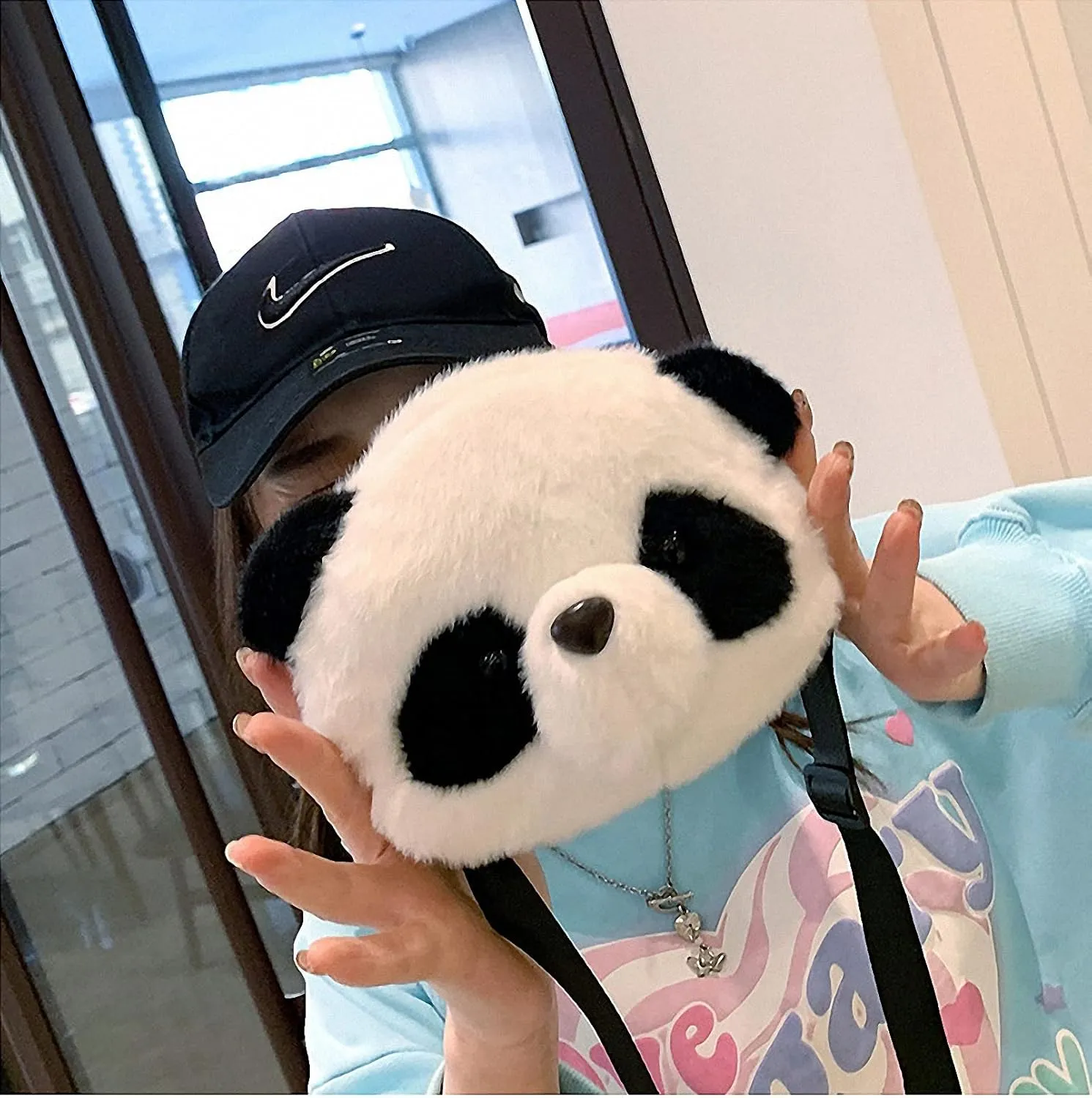 Shoulder Bag Cartoon Faux Fur Teddy Bear Head Handbag for Women Cute Bag Lovely Crossbody Plush Purse