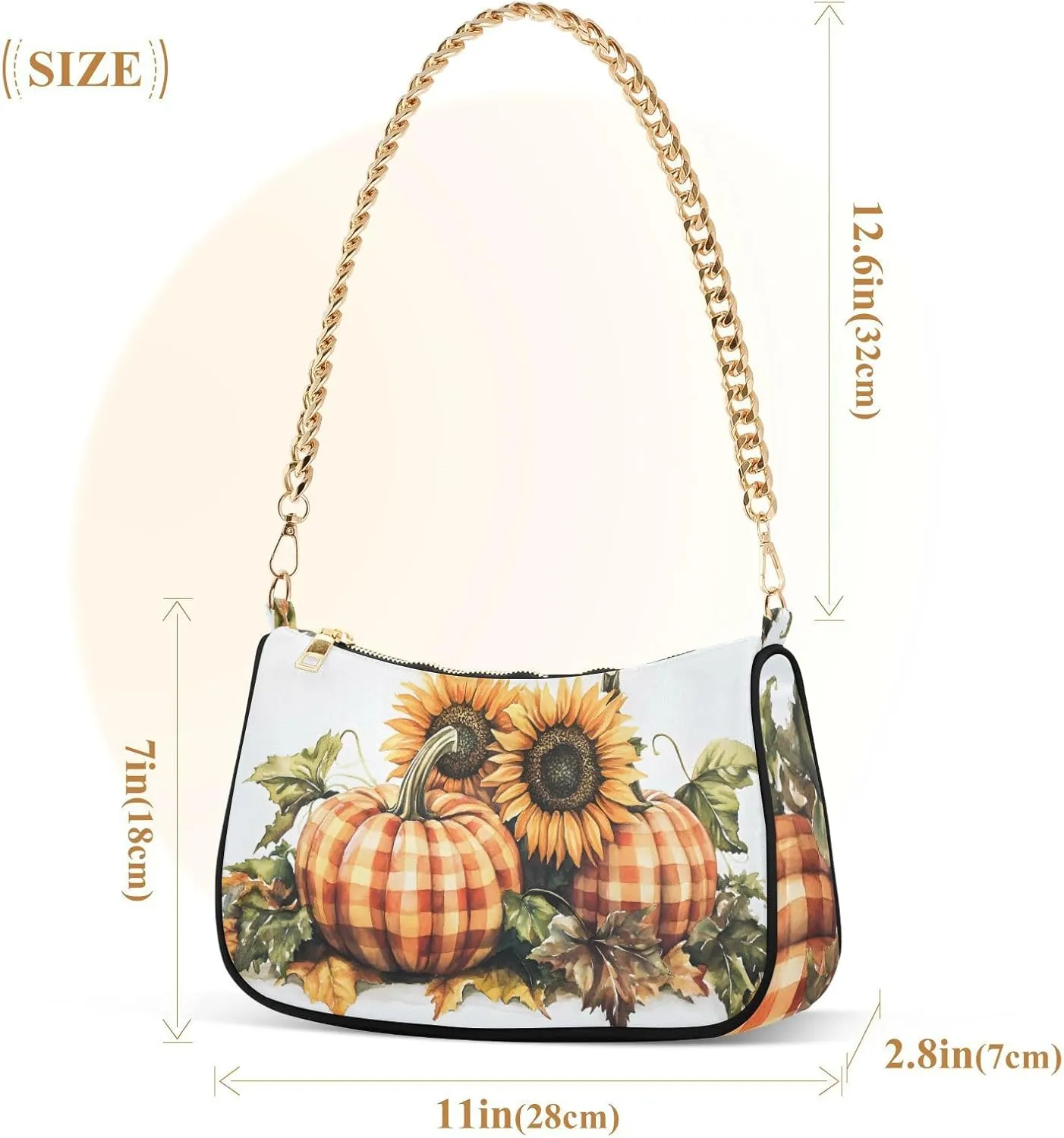 Shoulder Bags for Women Autumn Pumpkins and Fall Leaves Hobo Tote Handbag Small Clutch Purse with Zipper Closure