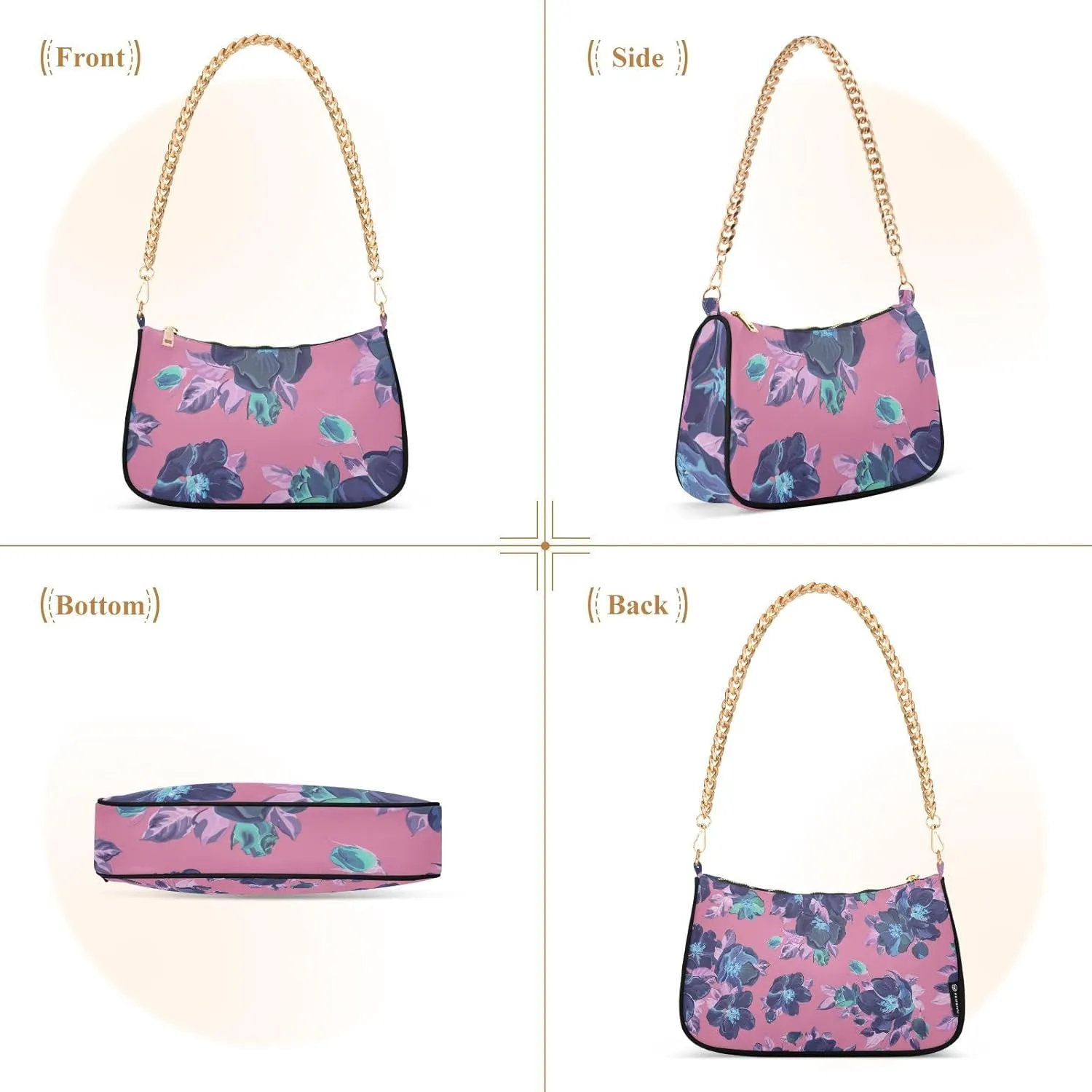 Shoulder Bags for Women Flowers Handbag Small Clutch Purse with Zipper Closure Multicolor 1