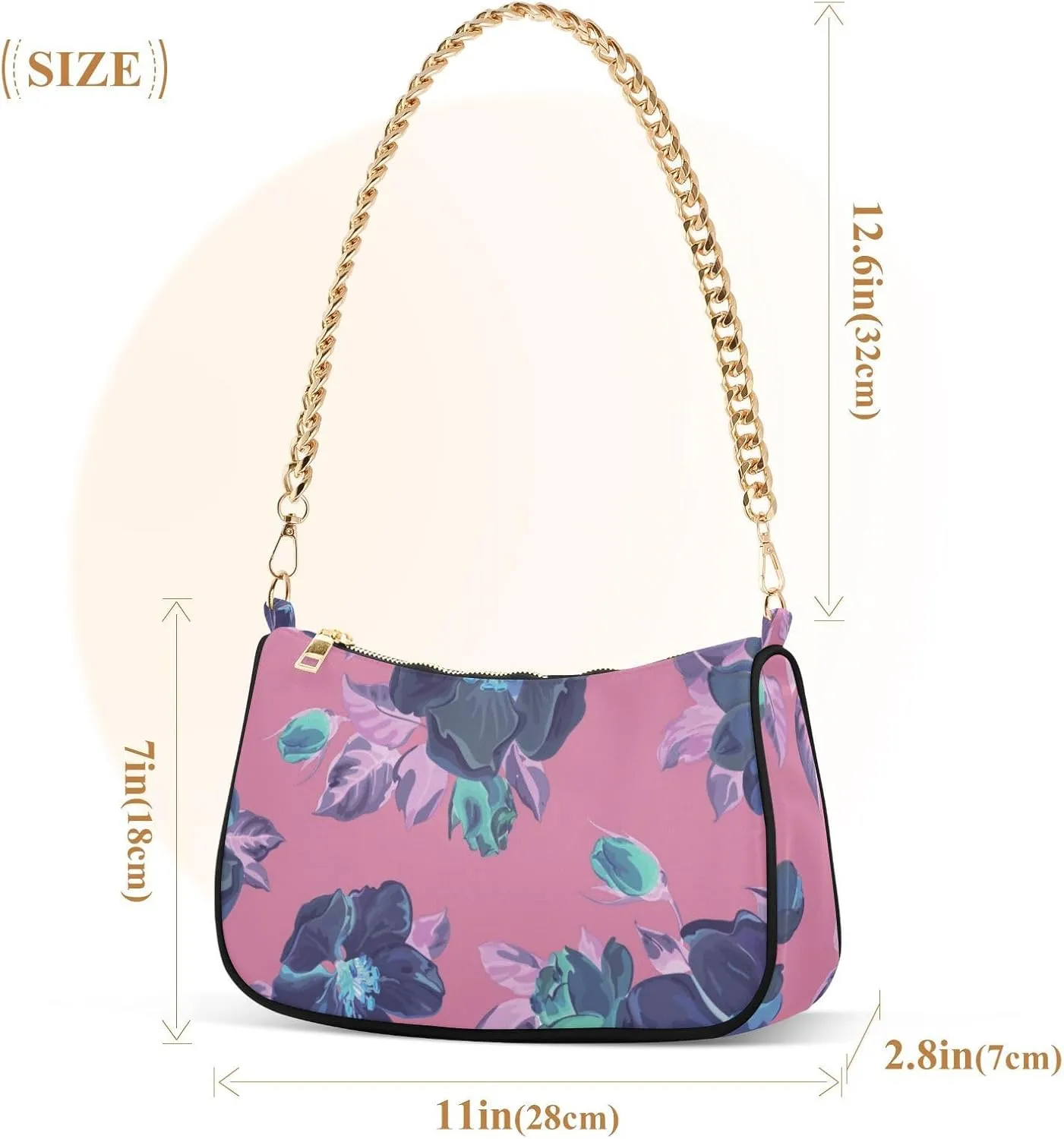 Shoulder Bags for Women Flowers Handbag Small Clutch Purse with Zipper Closure Multicolor 1