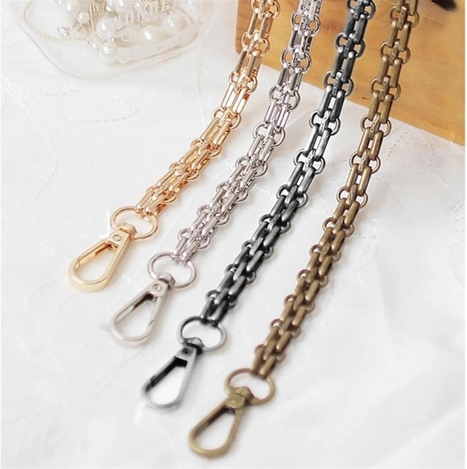 Shoulder Strap 40/60/80/90/100/110/120/130/140cm Shoulder Crossbody Bag with Replacement Chain Gun Black 12mm Three-row Buckle Metal Chain Bag Chain Bag Strap Crossbody Handbag Replacement Strap(90cm)