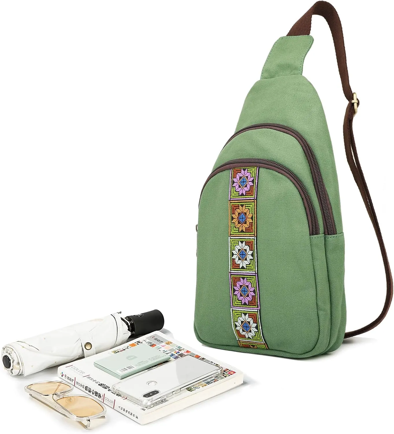 SILKAREA Canvas Sling Bag for Wome Crossbody Purse Small Sling Backpack Purse Travel Hiking Chest Bag Daypack