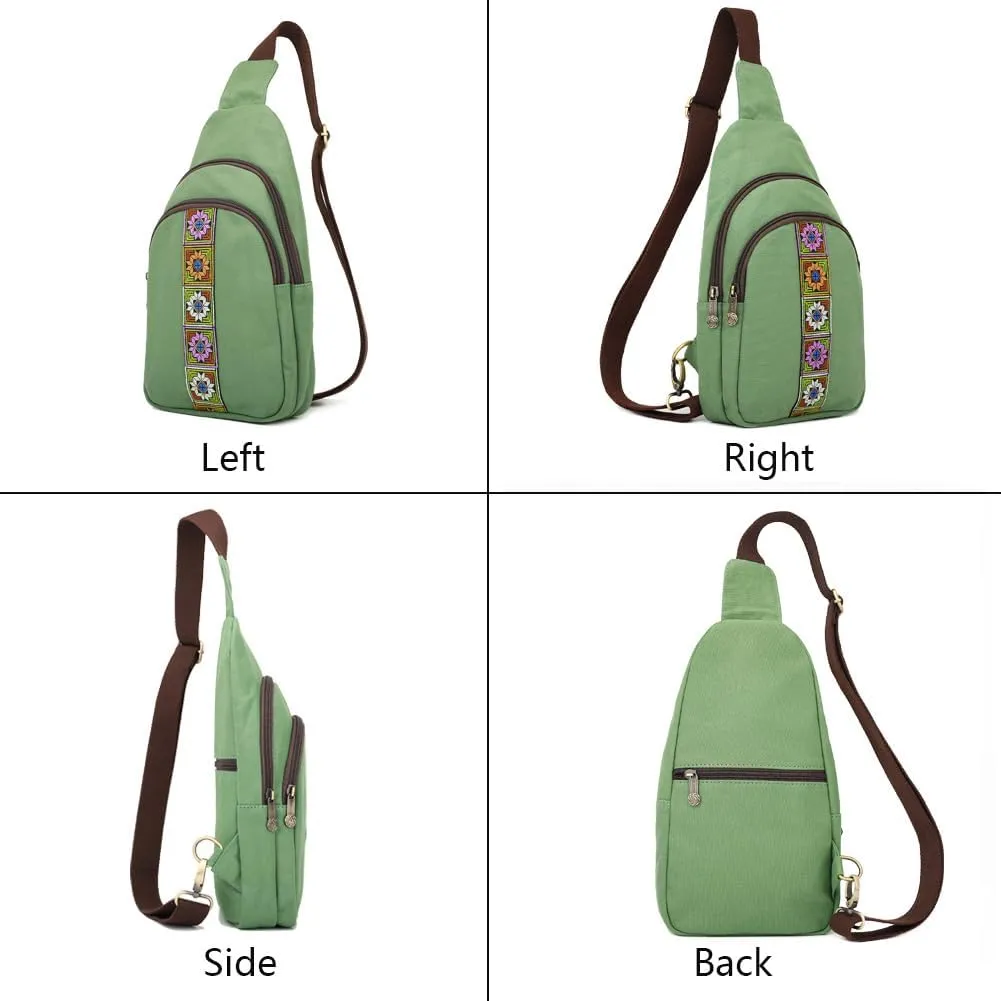 SILKAREA Canvas Sling Bag for Wome Crossbody Purse Small Sling Backpack Purse Travel Hiking Chest Bag Daypack