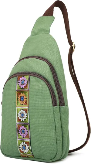 SILKAREA Canvas Sling Bag for Wome Crossbody Purse Small Sling Backpack Purse Travel Hiking Chest Bag Daypack