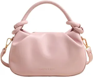 Simple Bucket Bags for Women Trendy Pleated Shoulder Bag PU Vegan Leather Material Top-Handle Bag for Daily Life