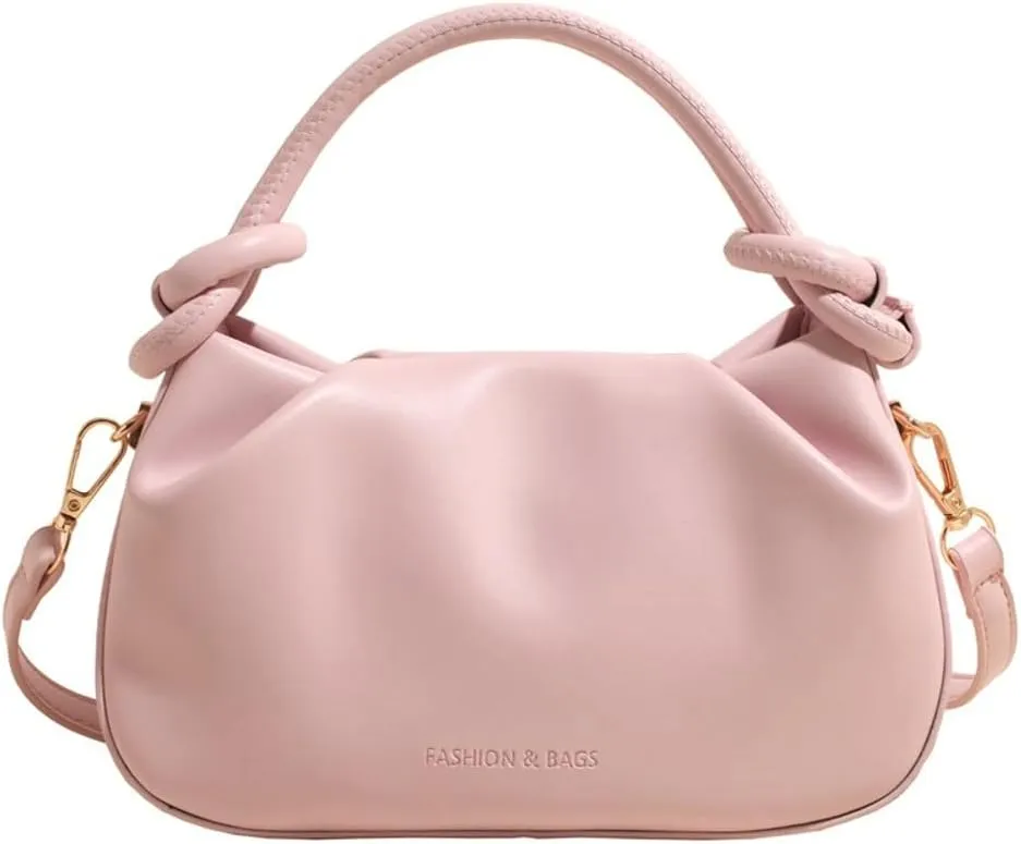 Simple Bucket Bags for Women Trendy Pleated Shoulder Bag PU Vegan Leather Material Top-Handle Bag for Daily Life