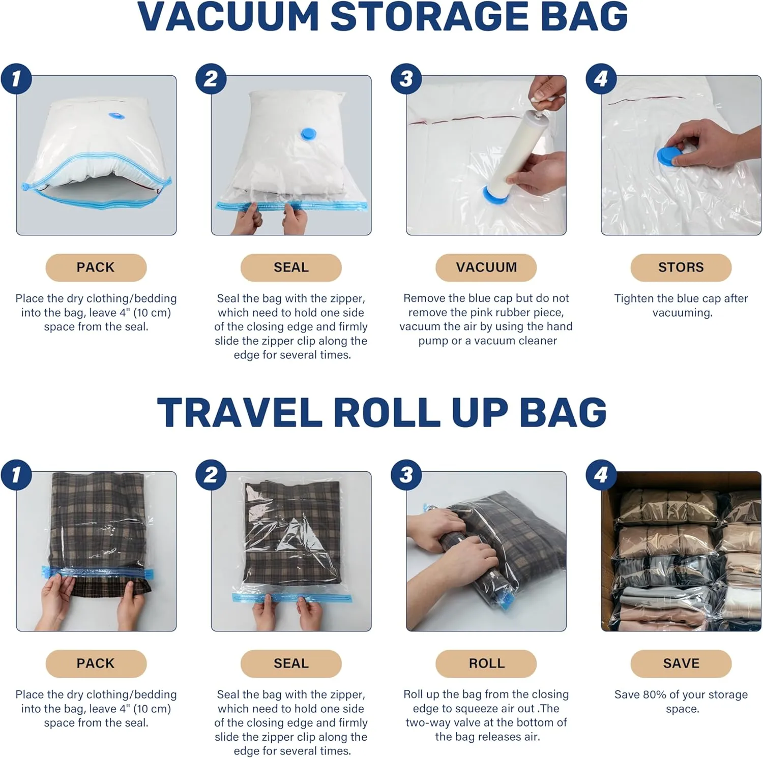 Simple Deluxe 20 Pack Space Saver Bags (4 Jumbo/4 Large/4 Medium/4 Small/4 Roll M) Vacuum Storage Bags, Vacuum Seal Bags with Hand Pump for Comforters, Blankets, Bedding, Pillows and Clothes