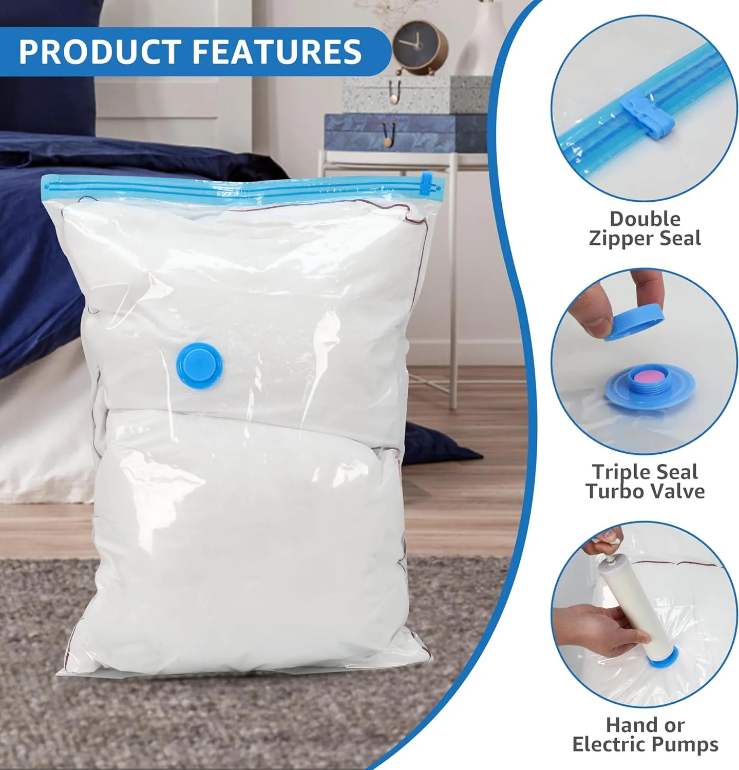 Simple Deluxe 20 Pack Space Saver Bags (4 Jumbo/4 Large/4 Medium/4 Small/4 Roll M) Vacuum Storage Bags, Vacuum Seal Bags with Hand Pump for Comforters, Blankets, Bedding, Pillows and Clothes