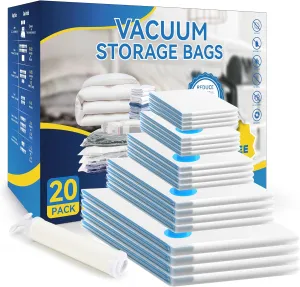 Simple Deluxe 20 Pack Space Saver Bags (4 Jumbo/4 Large/4 Medium/4 Small/4 Roll M) Vacuum Storage Bags, Vacuum Seal Bags with Hand Pump for Comforters, Blankets, Bedding, Pillows and Clothes