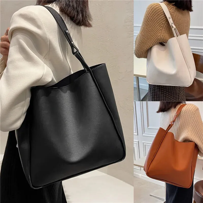Simple Women Bucket Shoulder Bags  Pu Leather Bags 2024