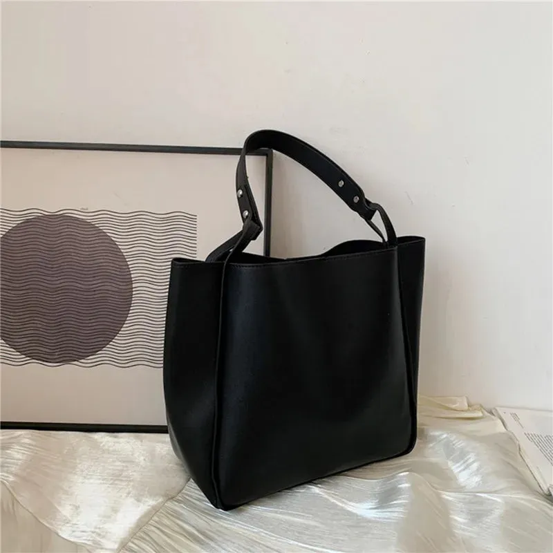 Simple Women Bucket Shoulder Bags  Pu Leather Bags 2024