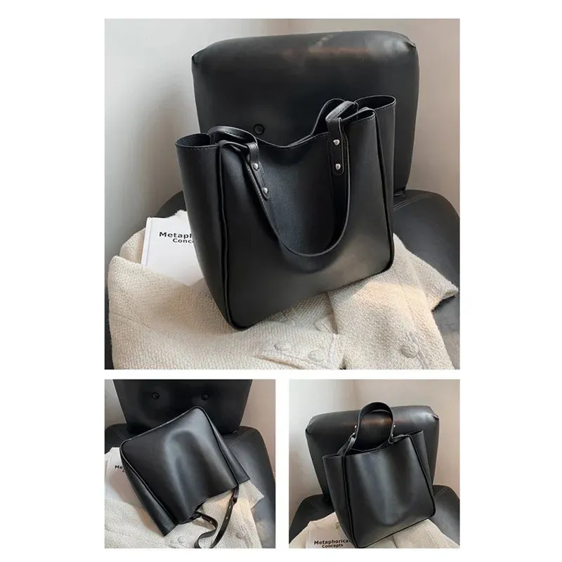 Simple Women Bucket Shoulder Bags  Pu Leather Bags 2024