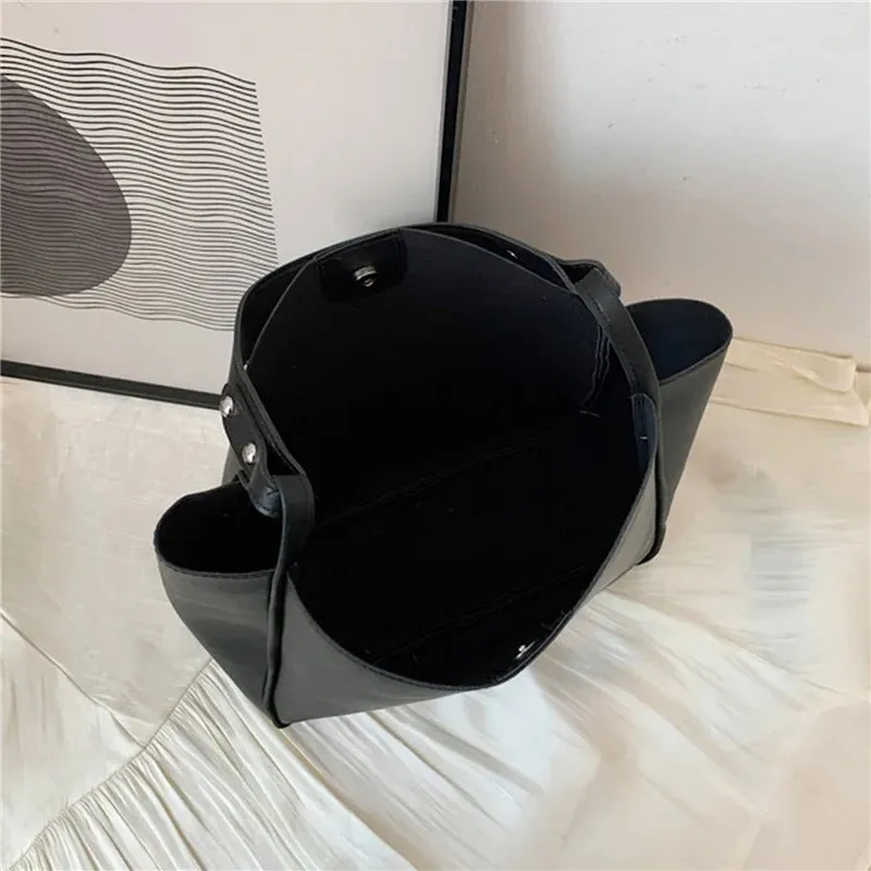 Simple Women Bucket Shoulder Bags  Pu Leather Bags 2024