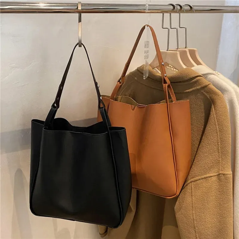 Simple Women Bucket Shoulder Bags  Pu Leather Bags 2024