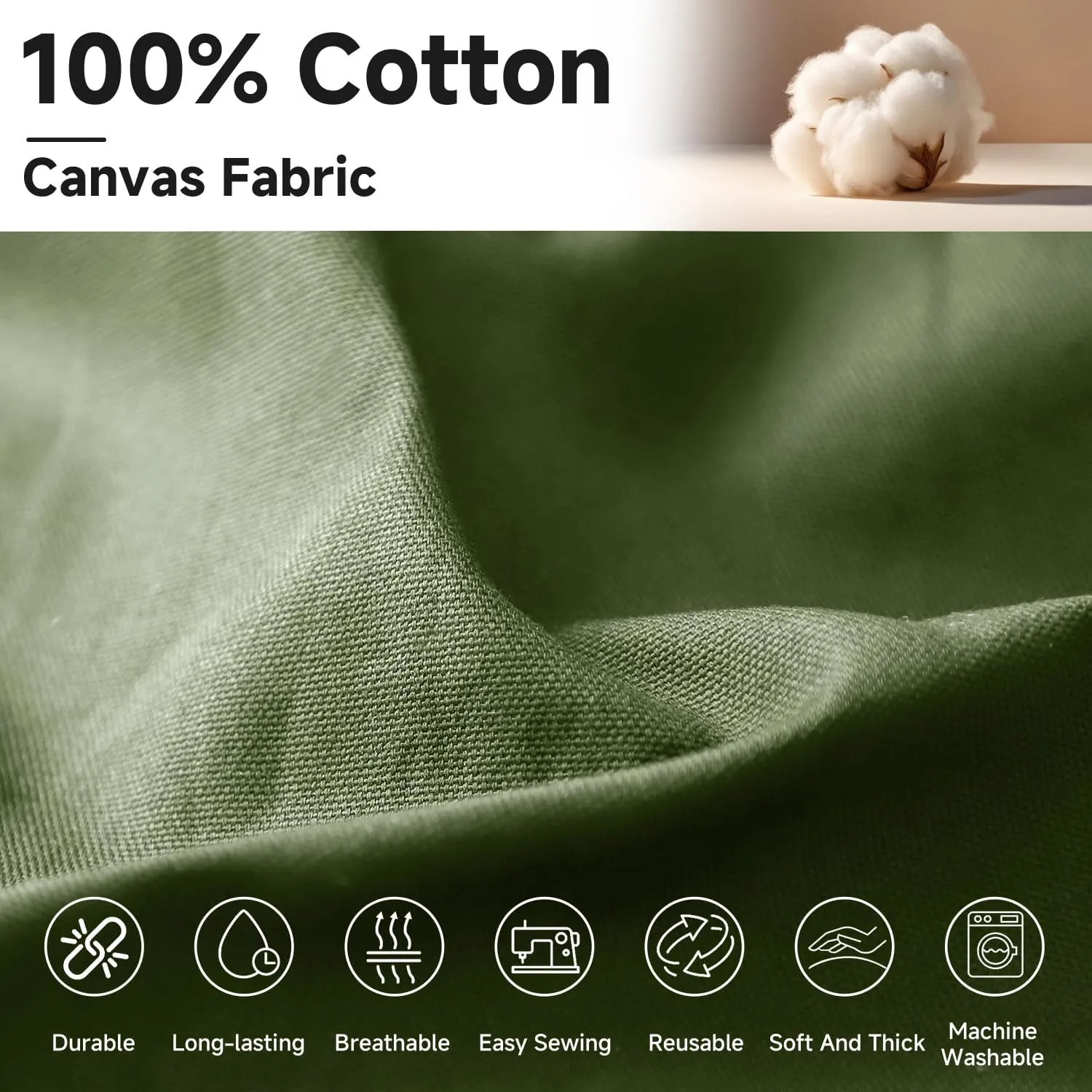 Simple&Opulence 100% Cotton Canvas Natural Fabric by The Yard- 59 Inches Wide, Duck Fabric Versatile Durable for Crafts, Upholstery, Sewing, Home Decor (Army Green,2 Yard)