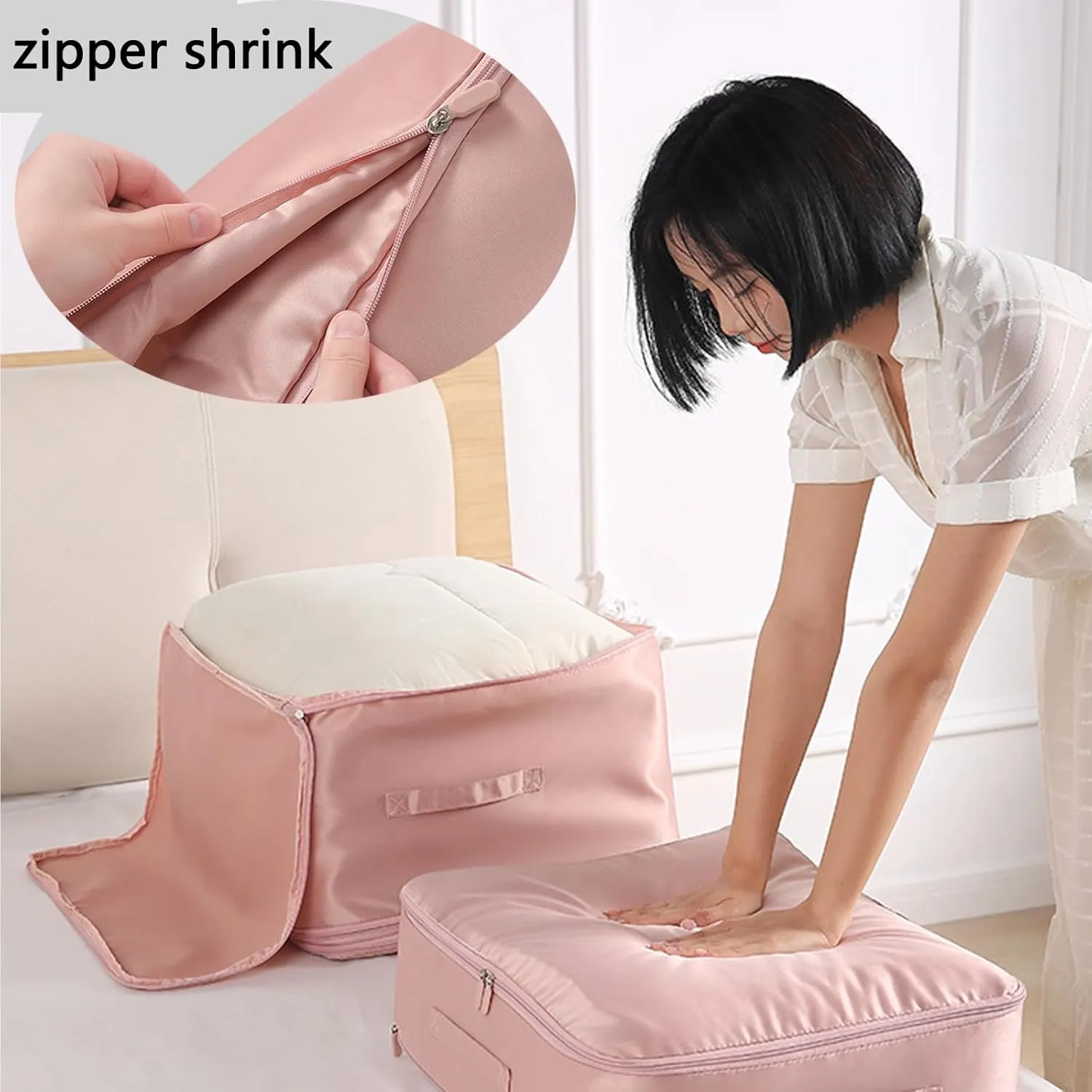 Simtplicity Ultra Space Saving Self Compression Organizer, 2025 Upgraded Comforter Storage Bag with Zipper, Heavy Duty Moving Bags for Comforters, Blankets, Clothes (Gray, M L XL)