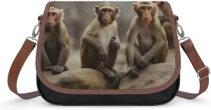 Sitting Monkey Shoulder Bags PU Leather Shoulder Handbag Large Capacity Crossbody Bag for Women