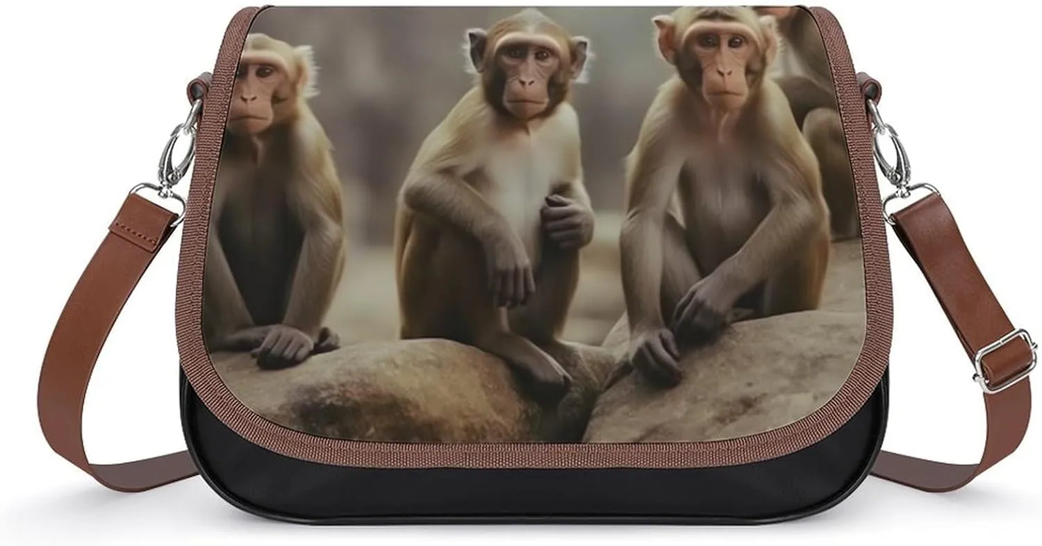 Sitting Monkey Shoulder Bags PU Leather Shoulder Handbag Large Capacity Crossbody Bag for Women