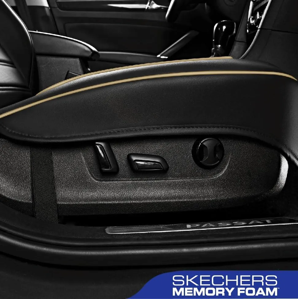 Skechers Car Seat Cover,Memory Foam Luxury Faux Leather Front Bottom Seat Cushion Cover,Universal Anti-Slip and Wrap Around The Bottom with Storage Bags,Suitable for Most Vehicles-1 Piece,Beige