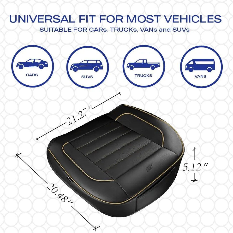 Skechers Car Seat Cover,Memory Foam Luxury Faux Leather Front Bottom Seat Cushion Cover,Universal Anti-Slip and Wrap Around The Bottom with Storage Bags,Suitable for Most Vehicles-1 Piece,Beige