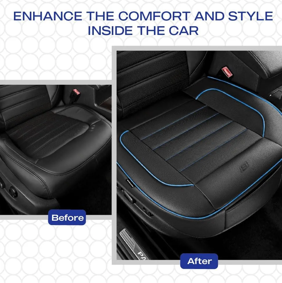 Skechers Car Seat Cover,Memory Foam Luxury Faux Leather Front Bottom Seat Cushion Cover,Universal Anti-Slip and Wrap Around The Bottom with Storage Bags,Suitable for Most Vehicles-1 Piece,Blue