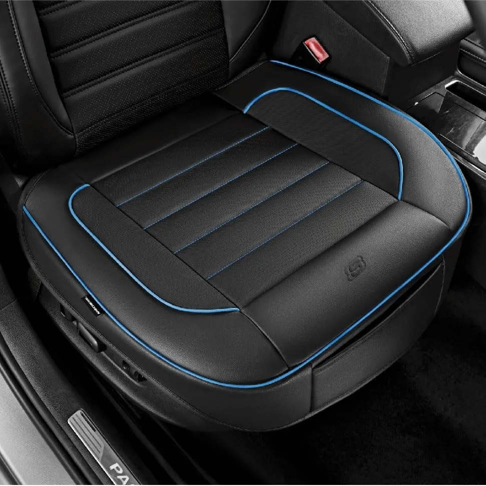 Skechers Car Seat Cover,Memory Foam Luxury Faux Leather Front Bottom Seat Cushion Cover,Universal Anti-Slip and Wrap Around The Bottom with Storage Bags,Suitable for Most Vehicles-1 Piece,Blue