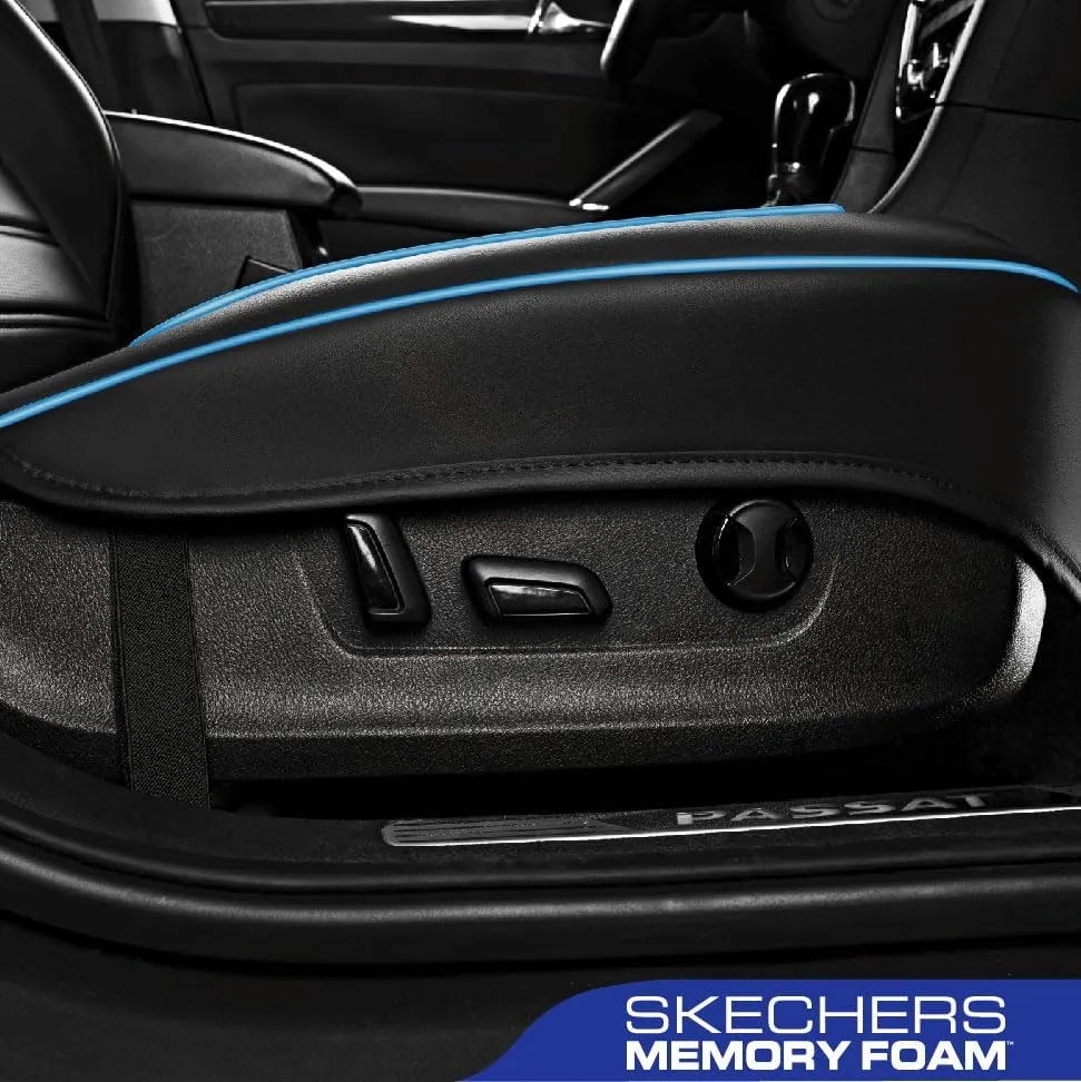 Skechers Car Seat Cover,Memory Foam Luxury Faux Leather Front Bottom Seat Cushion Cover,Universal Anti-Slip and Wrap Around The Bottom with Storage Bags,Suitable for Most Vehicles-1 Piece,Blue